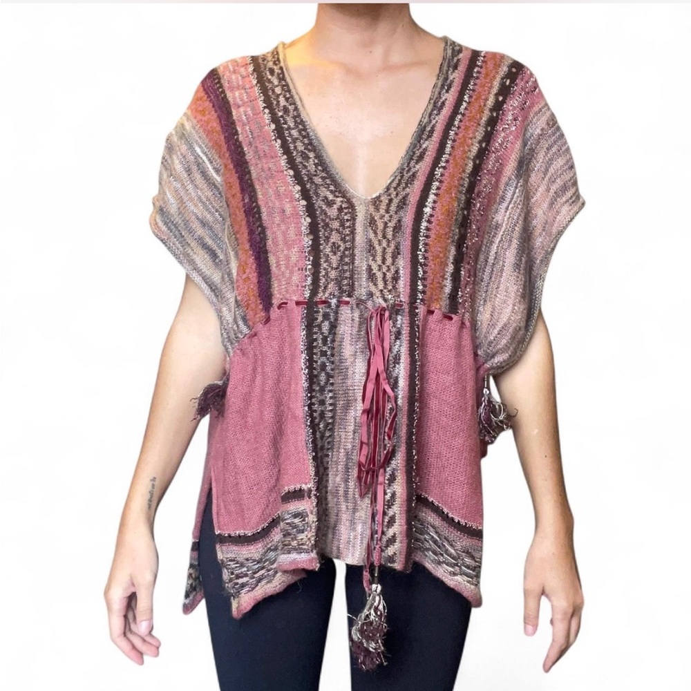 Bohemian Multicolor Knit Poncho Top